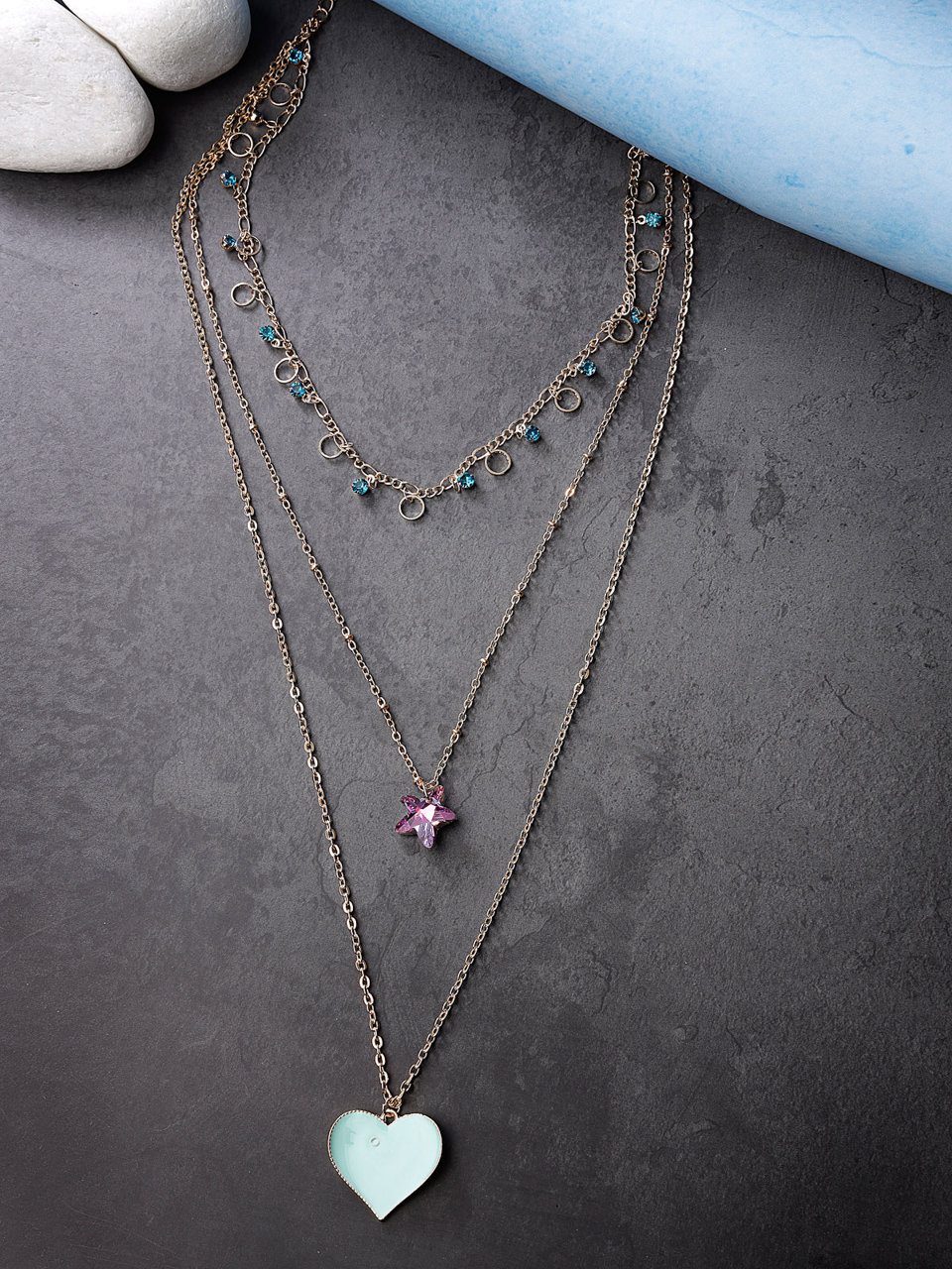 Scintillare by Sukkhi Charming Heart Shaped Multilayer Gold Plated Chain Pendant Necklace for Women & Girls
