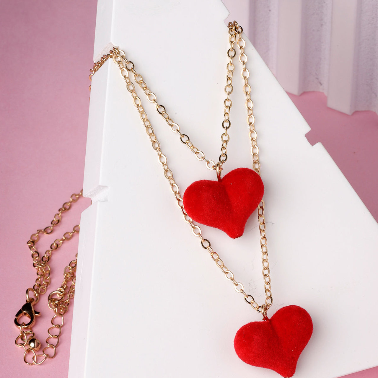 Scintillare by Sukkhi Unique Style Red Heart Shaped 2 Layered Pendant Necklace for Women & Girls