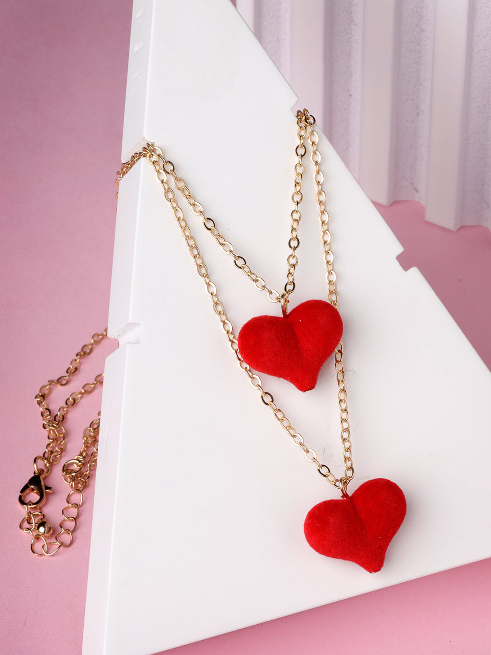 Scintillare by Sukkhi Unique Style Red Heart Shaped 2 Layered Pendant Necklace for Women & Girls