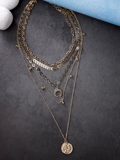 Scintillare by Sukkhi Adjustable Multilayered Gold Plated Contemporary Pendant Necklace for Women & Girls