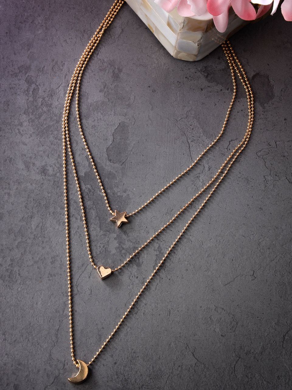 Scintillare by Sukkhi Smart Casual Strar Heart & Moon Shaped Gold Plated 3 Layered Pendant Necklace for Women & Girls