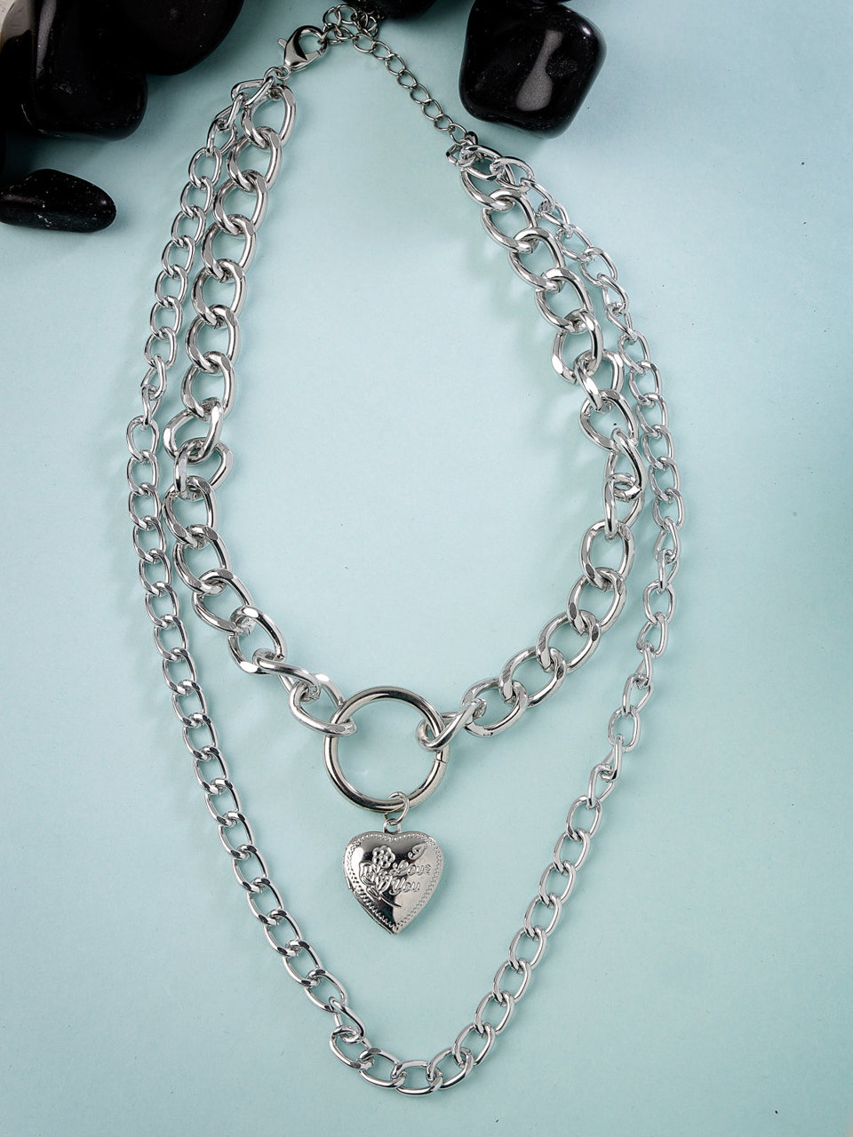 Scintillare by Sukkhi Iconic Fashionable Heart Rhodium Plated Silver Pendant Necklace for Women & Girls