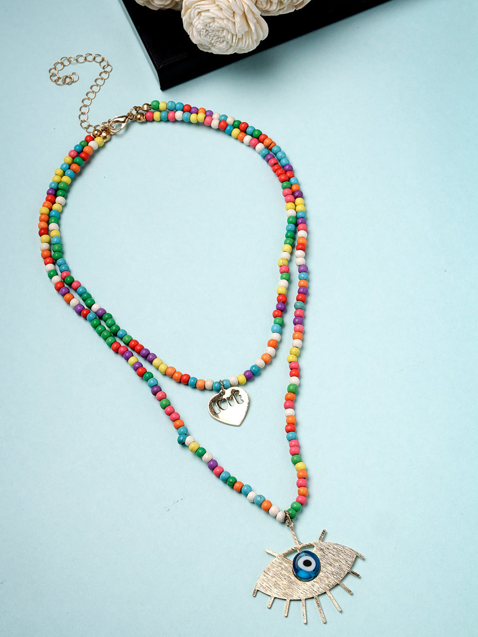Scintillare by Sukkhi Charming Gold Plated Multicolor Beadded Evil-Eye & Heart Shaped Pendant Necklace for Women & Girls