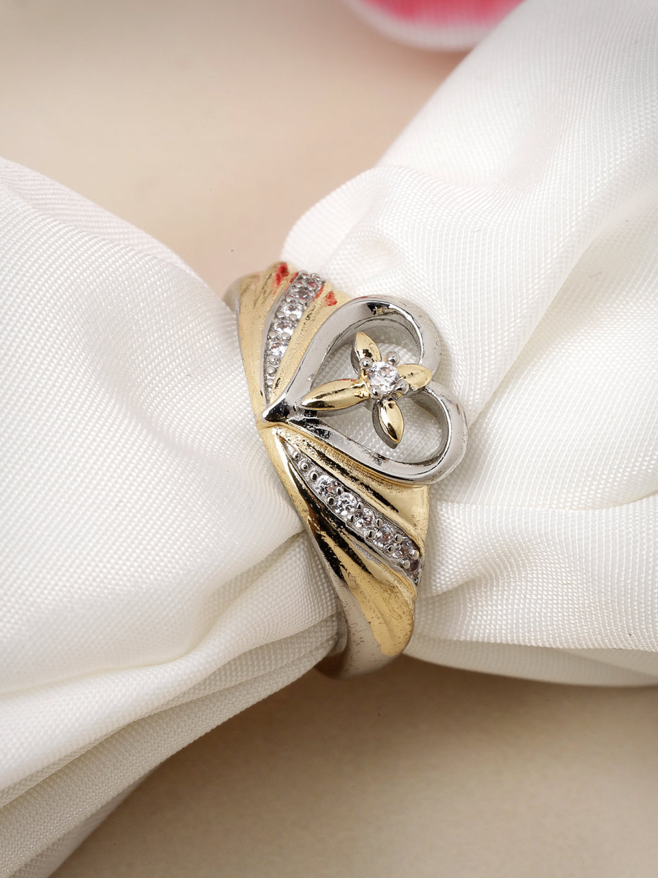 Scintillare by Sukkhi Lavish American Diamond Studded with Heart Shaped King Queen Finger Rings for Women & Girls