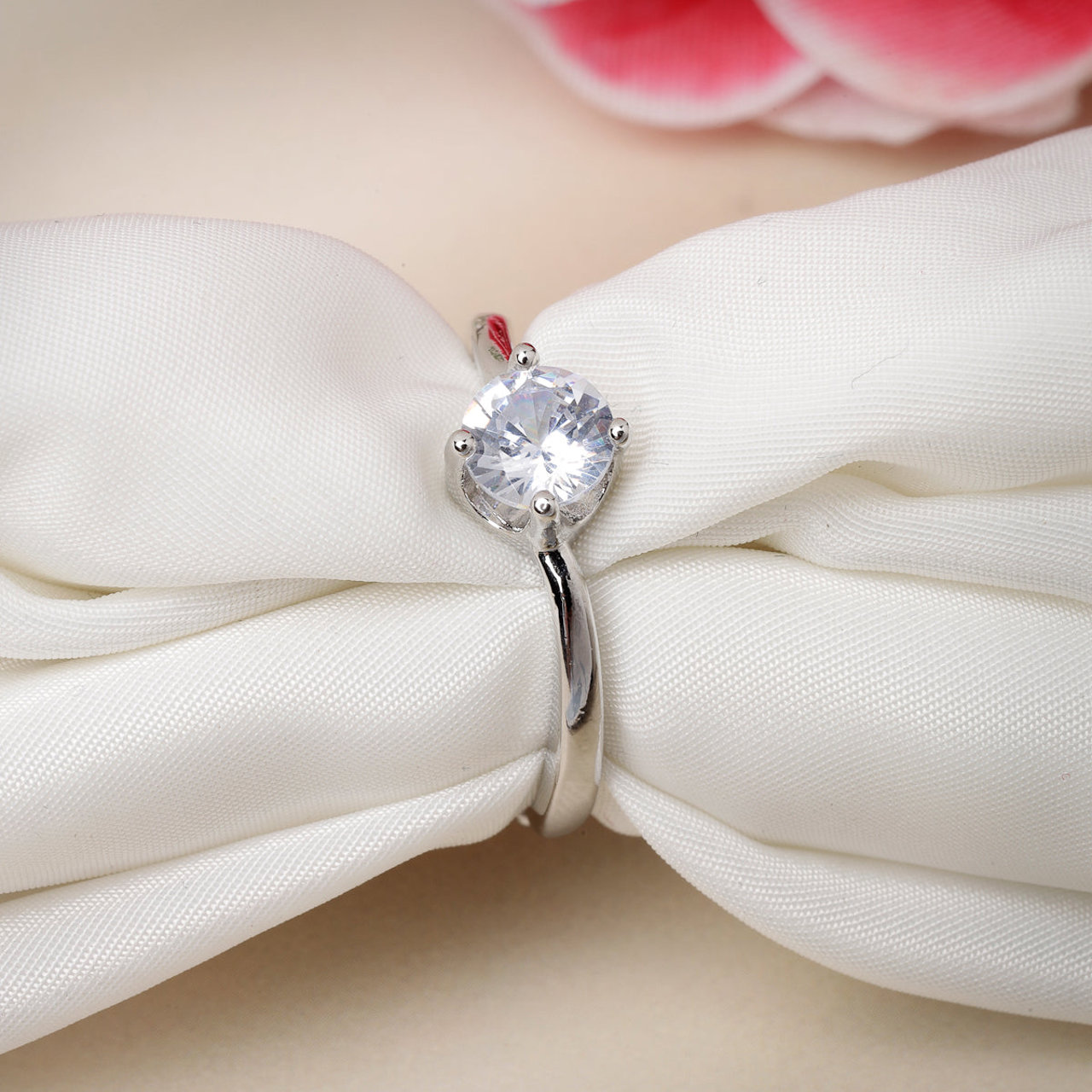 Scintillare by Sukkhi Dramatic Rhodium Plated Silver Solitaire American Diamonds Studded Finger Ring for Women & Girls