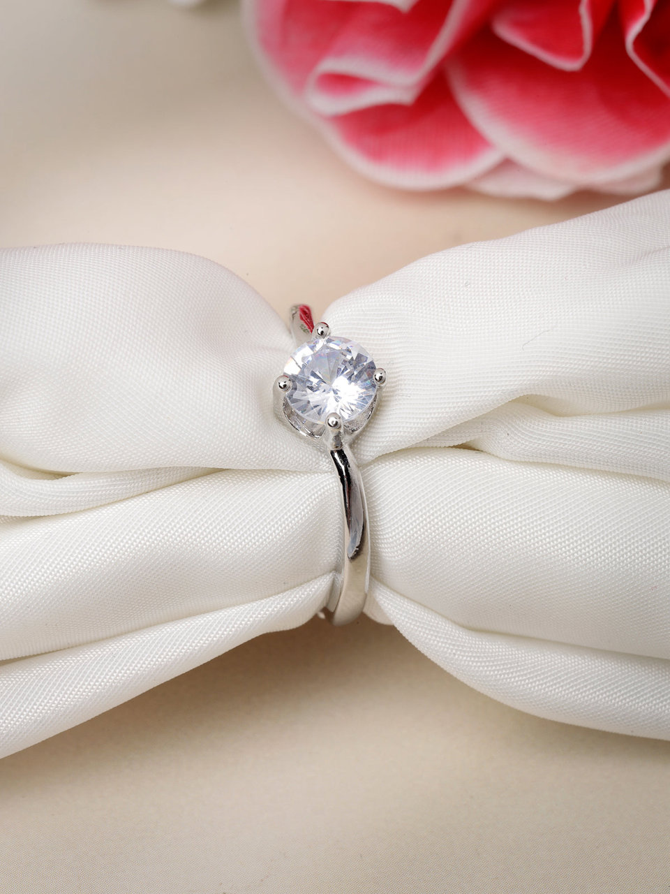 Scintillare by Sukkhi Dramatic Rhodium Plated Silver Solitaire American Diamonds Studded Finger Ring for Women & Girls