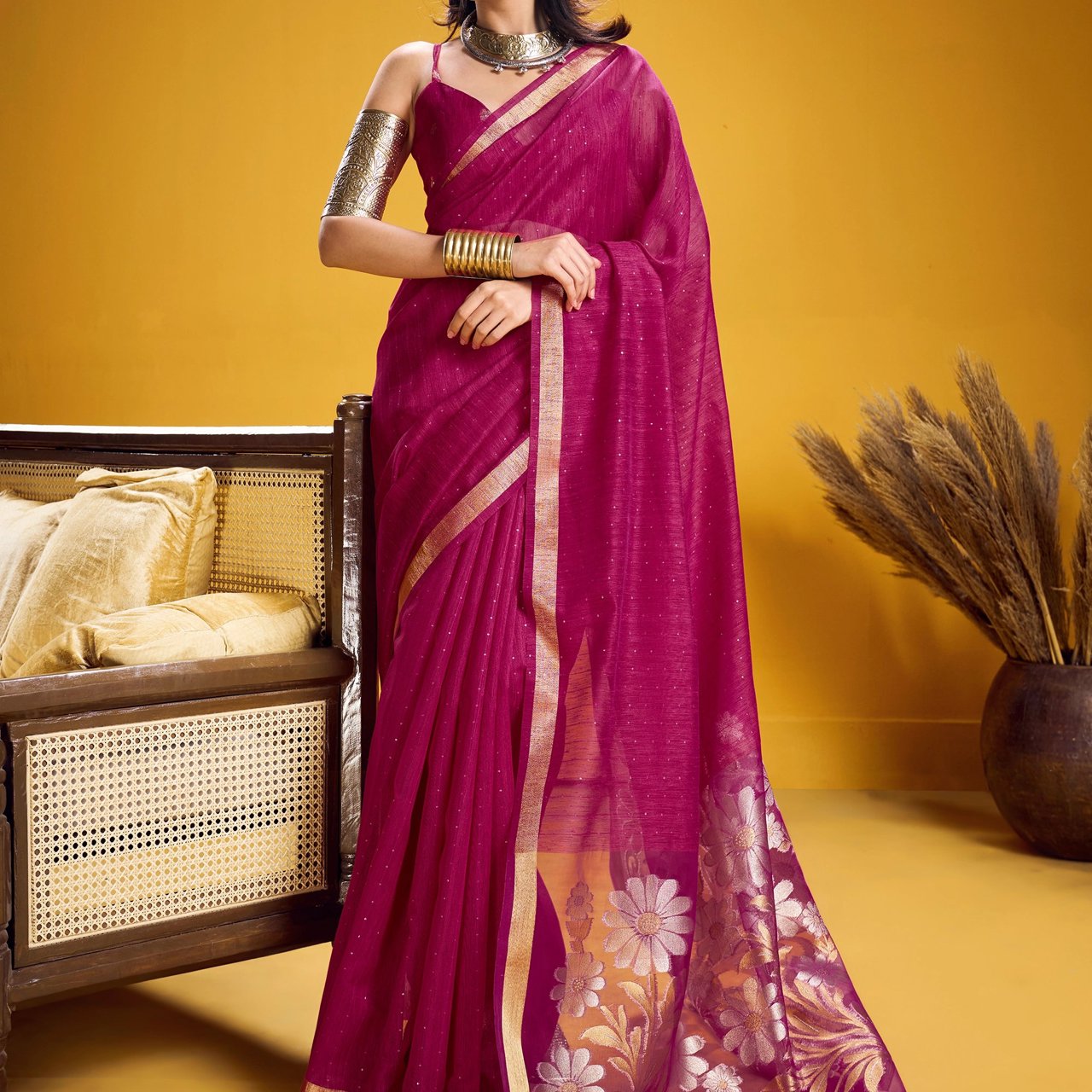 Beet Red Woven Cotton Silk Saree