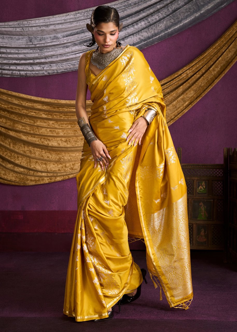 Blazing Yellow Banarasi Satin Silk Saree