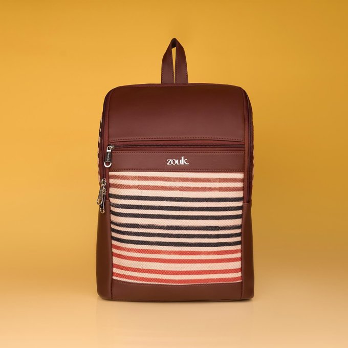Amalia Laptop Backpack (Brown) - Qutub Stripes