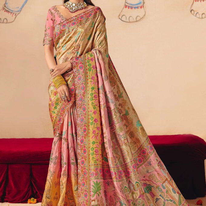 Blush Pink Designer Embroidered Saree