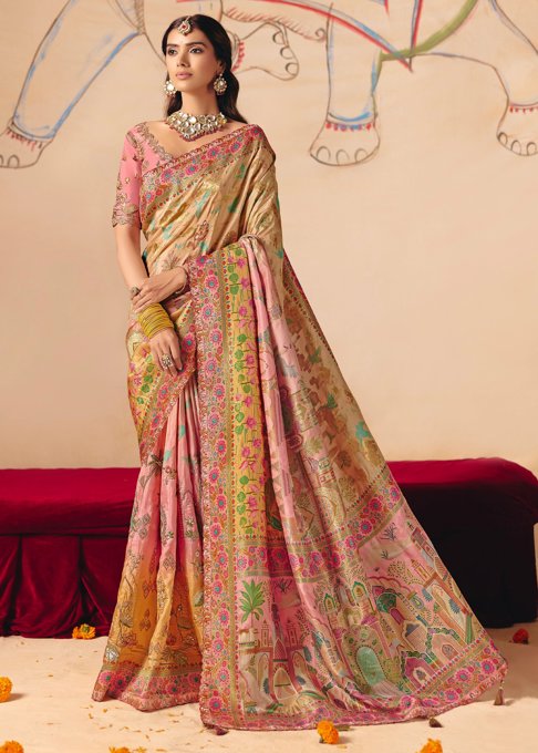 Blush Pink Designer Embroidered Saree