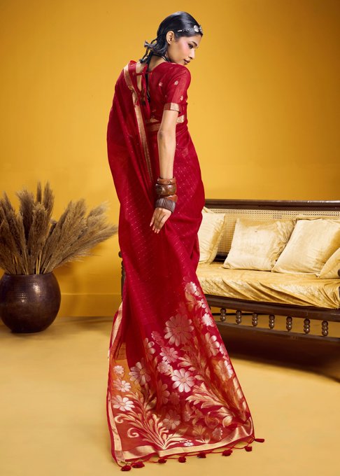 Bridal Red Woven Cotton Silk Saree