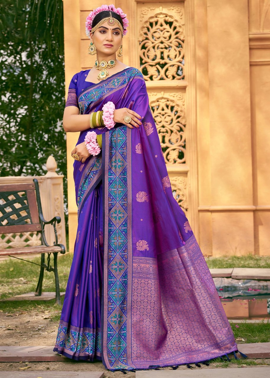 Bright Purple Woven Banarasi Silk Saree