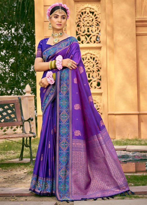Bright Purple Woven Banarasi Silk Saree