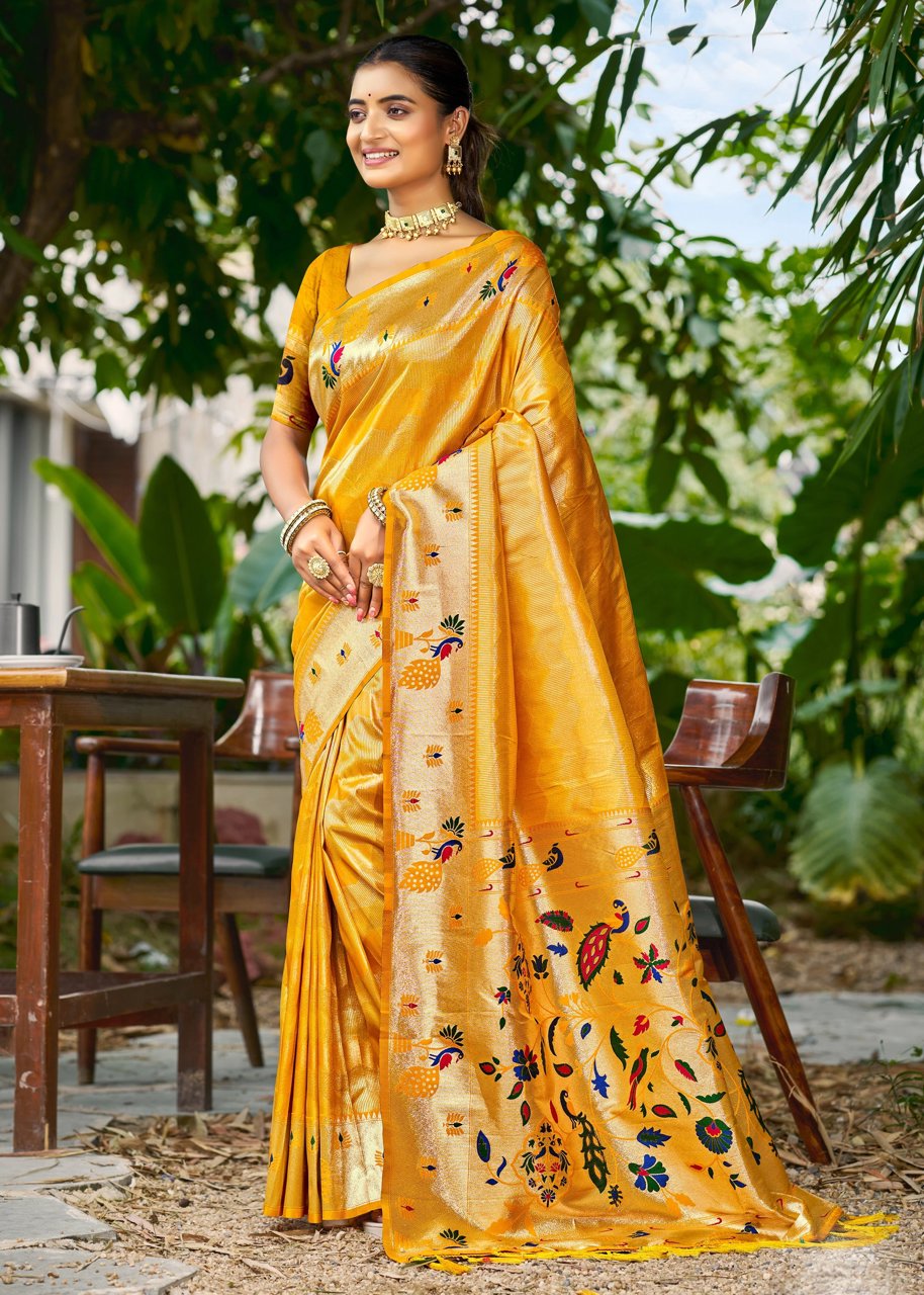 Bright Yellow Woven Kanjivaram Silk Saree