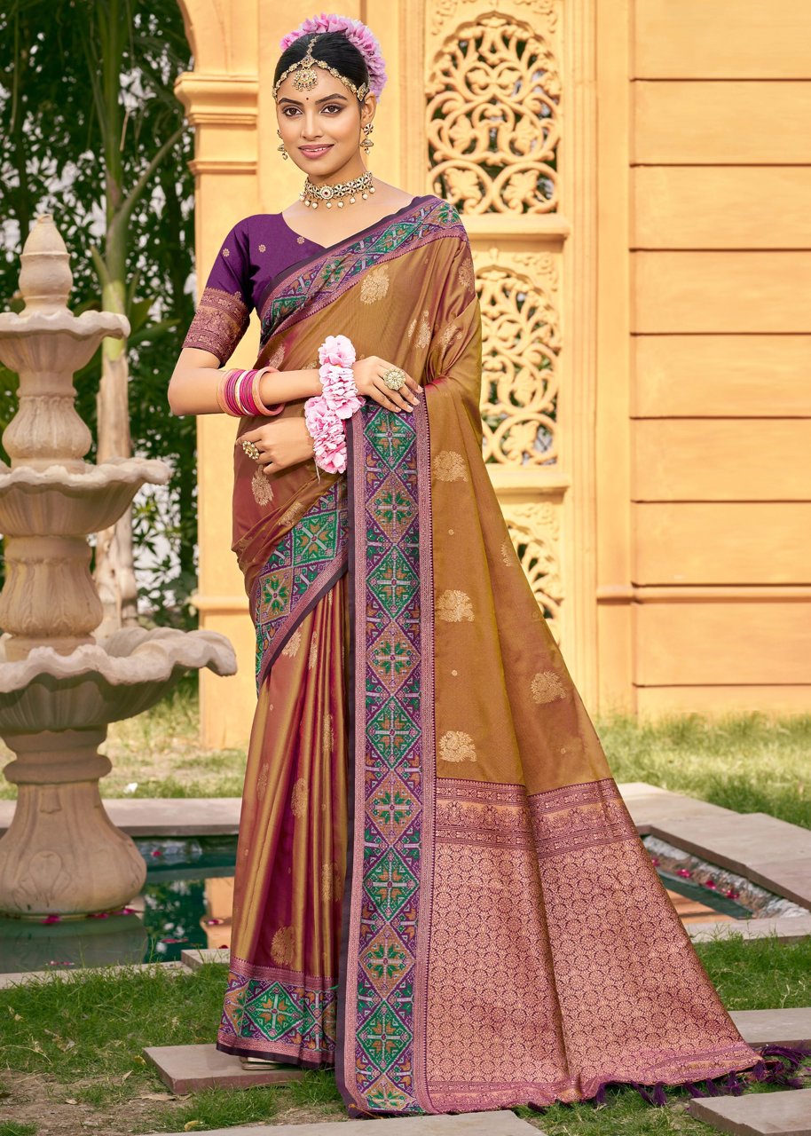 Bronze Brown Woven Banarasi Silk Saree