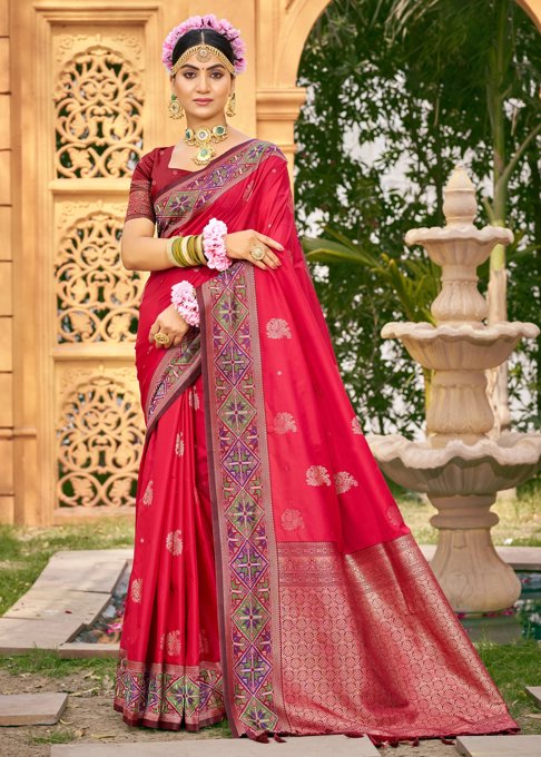 Cadmium Red Woven Banarasi Silk Saree