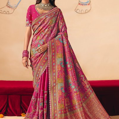 Carmine Pink Designer Embroidered Saree