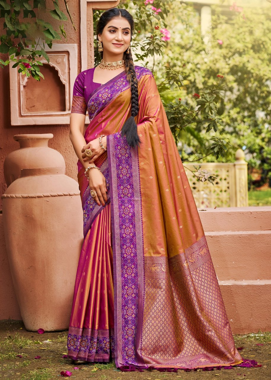 Copper Brown Woven Banarasi Silk Saree