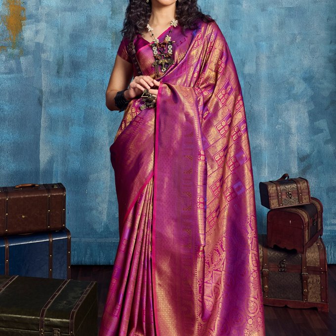 Dahlia Purple Banarasi Silk Saree
