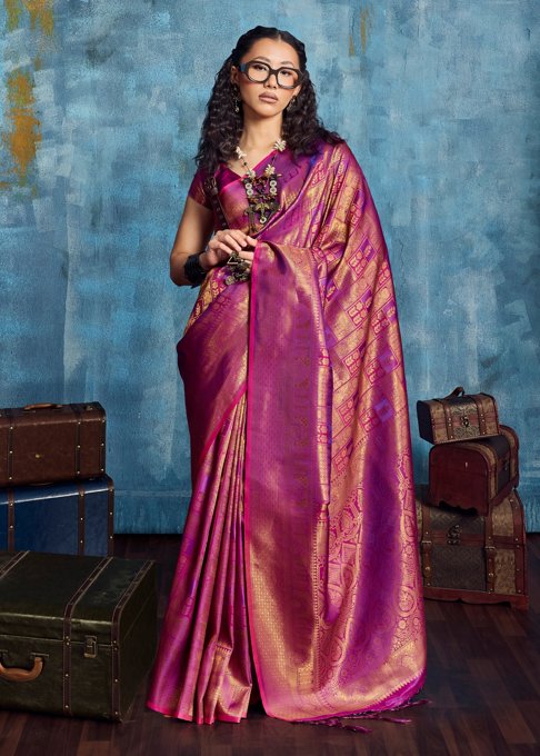 Dahlia Purple Banarasi Silk Saree
