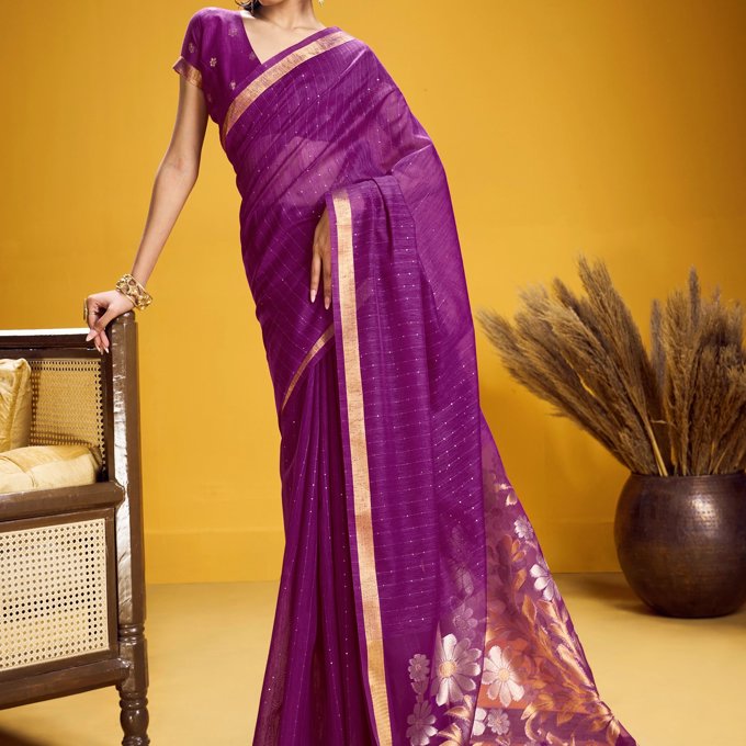 Dahlia Purple Woven Cotton Silk Saree