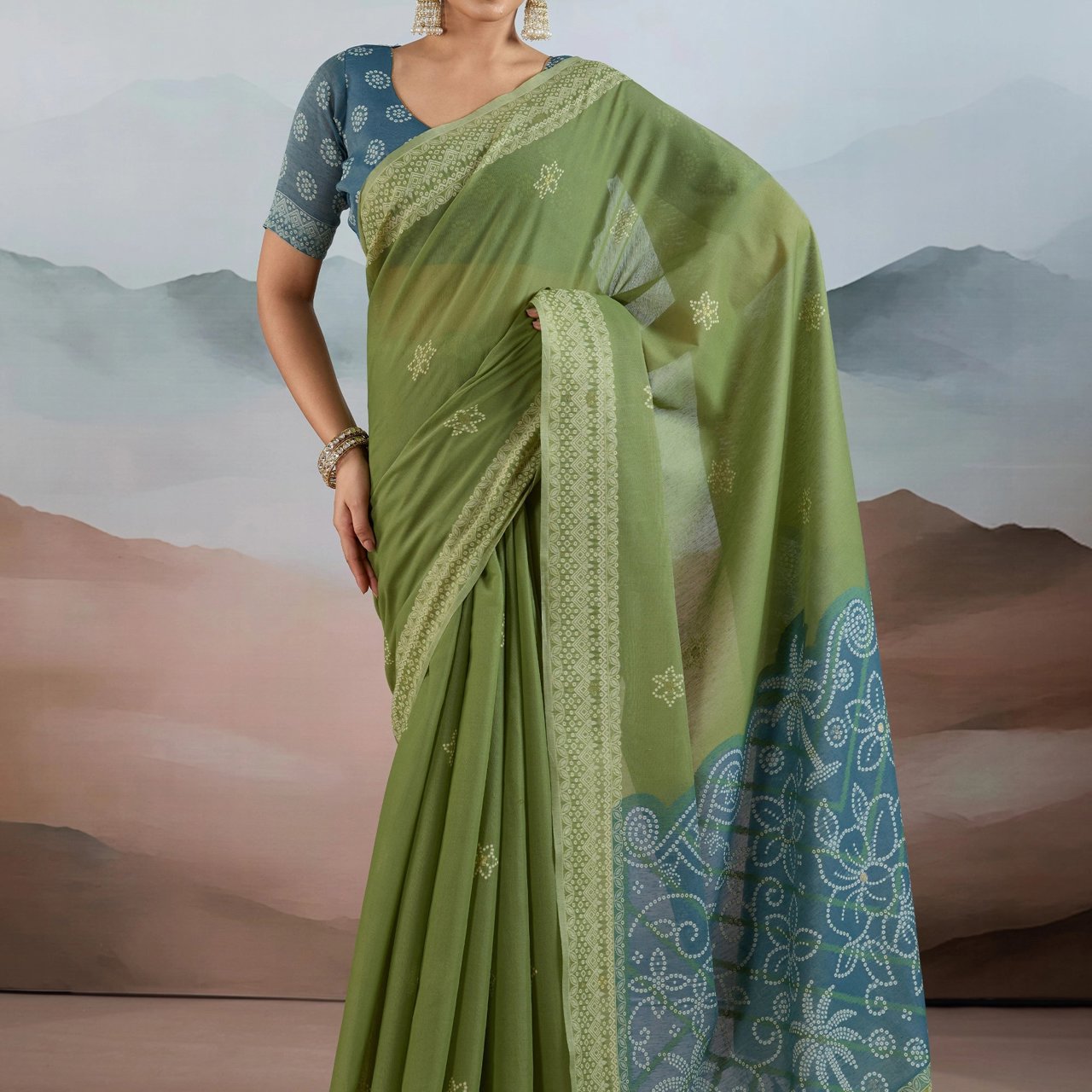 Dusky Green Woven Cotton Saree