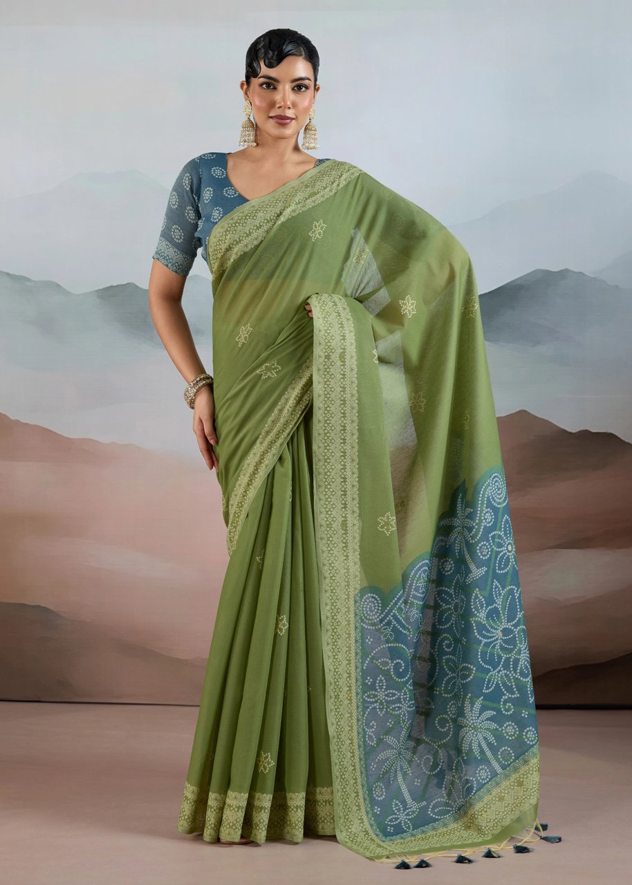 Dusky Green Woven Cotton Saree