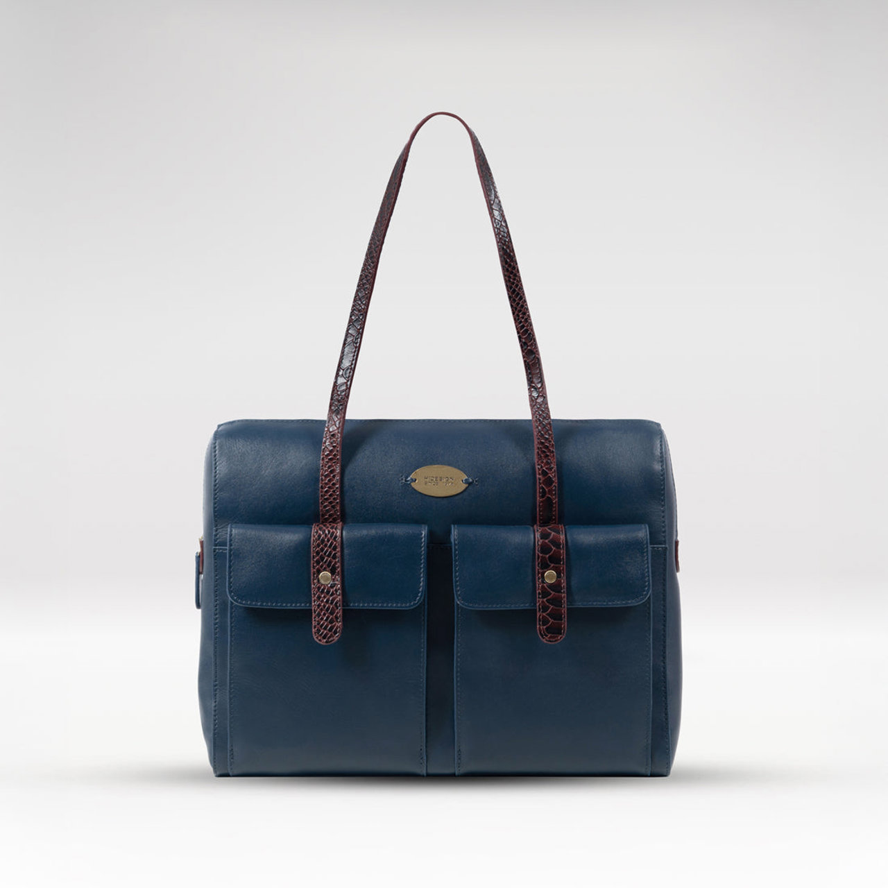 Ee London 01 Blue Leather Tote Bag