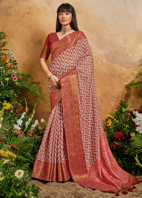 Earth Red Printed Patola Silk Saree