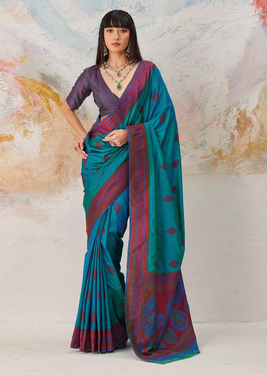 Enamel Blue Woven Kanjivaram Silk Saree