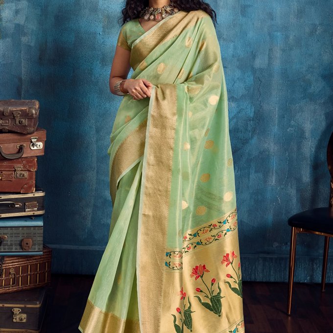 Fair Green Woven Paithani Tissue Silk Saree