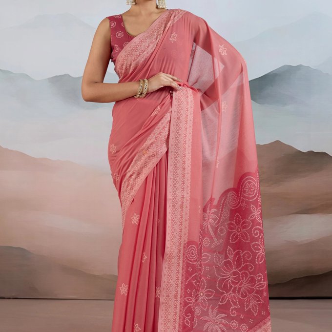Flamingo Pink Woven Cotton Saree