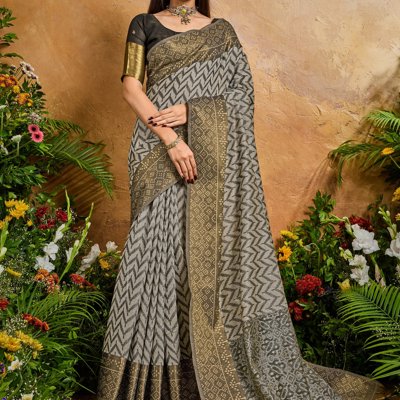 Fossil Grey Printed Patola Silk Saree