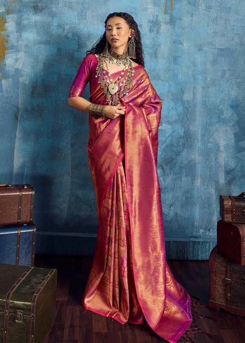 Fuchsia Purple Banarasi Silk Saree