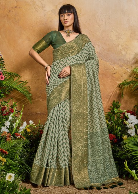 Heena Green Printed Patola Silk Saree