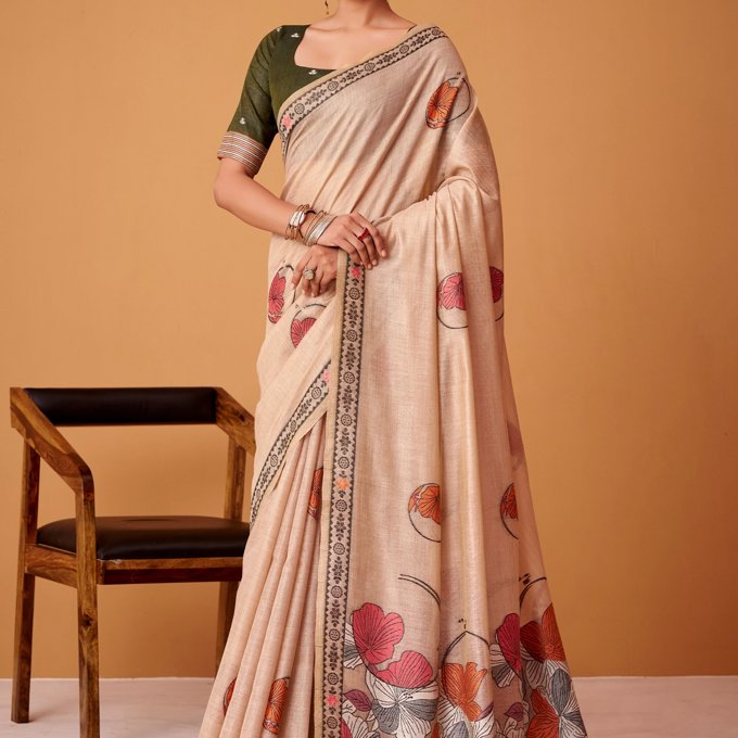 Honey Peach Woven Cotton Saree