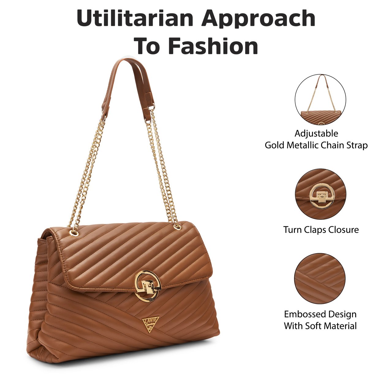 Denver Quilted Flap Large Tan Satchel Bag