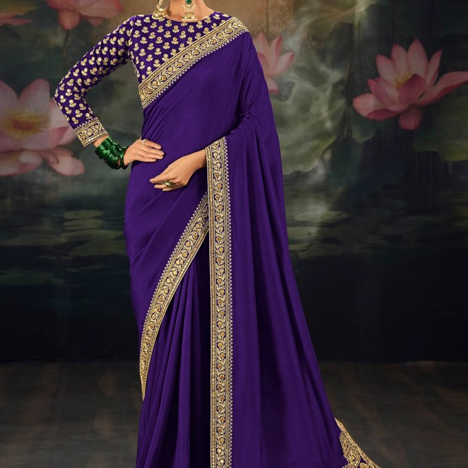 Imperial Purple Embroidered Designer Saree