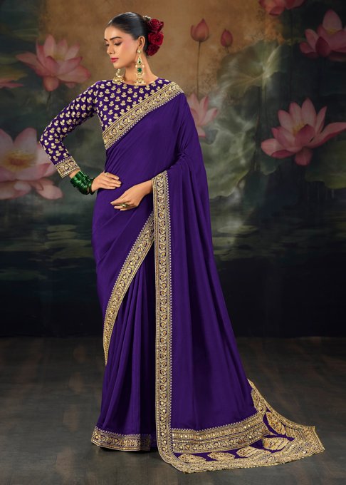 Imperial Purple Embroidered Designer Saree