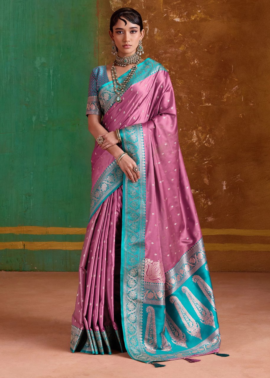 Lilac Pink Banarasi Satin Silk Saree