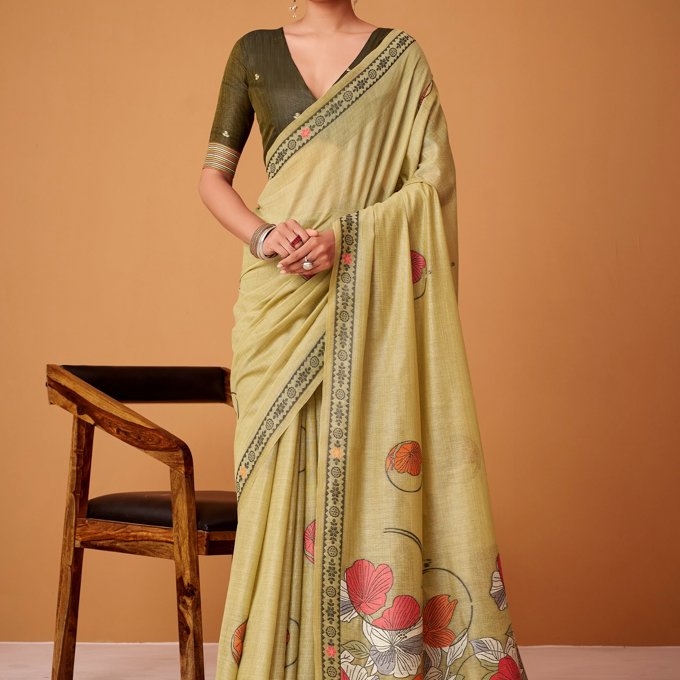 Lily Green Woven Cotton Saree