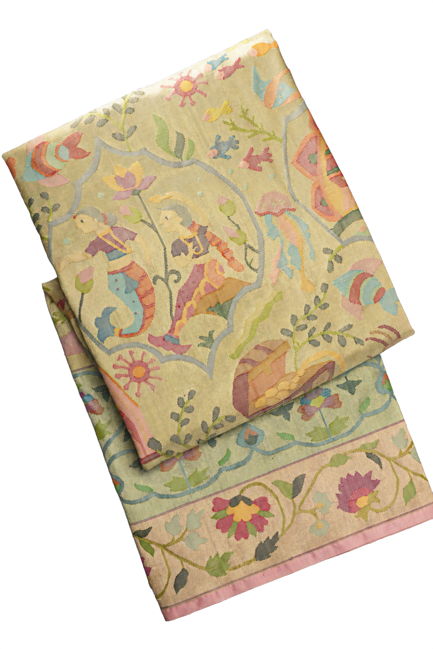 Paithani Silk All Over Tissue Off White Saree with Akruti Border