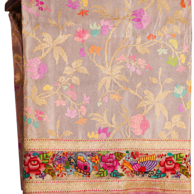 Fusion Banarasi All Over Tissue Lavender Saree with All Over Meenakari and Petit Point Border