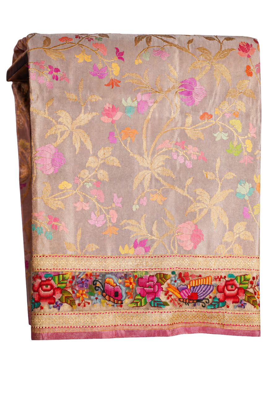 Fusion Banarasi All Over Tissue Lavender Saree with All Over Meenakari and Petit Point Border