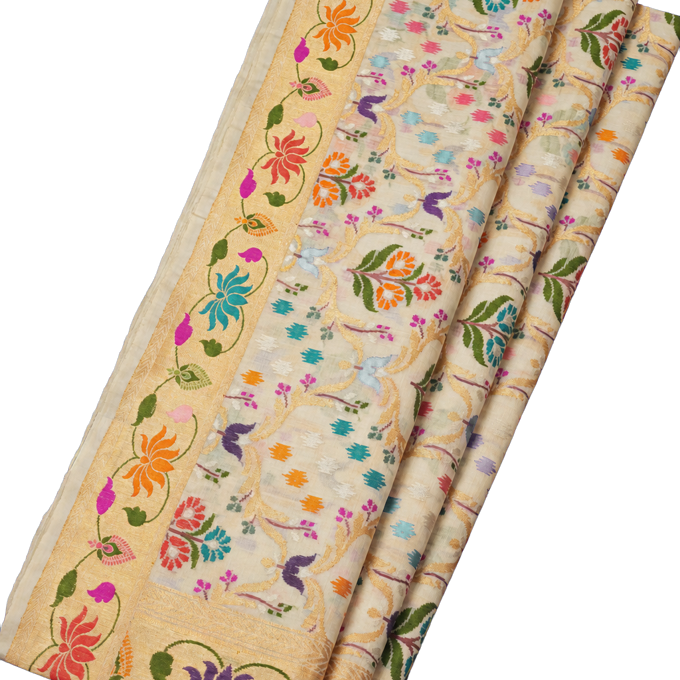 Banarasi Organza Tissue Saree with Meenakari and Jamdani Weaving