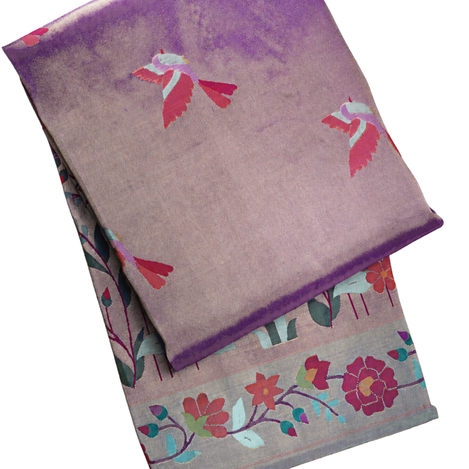 Paithani Silk All Over Tissue Dual Colour Saree with Akruti Border