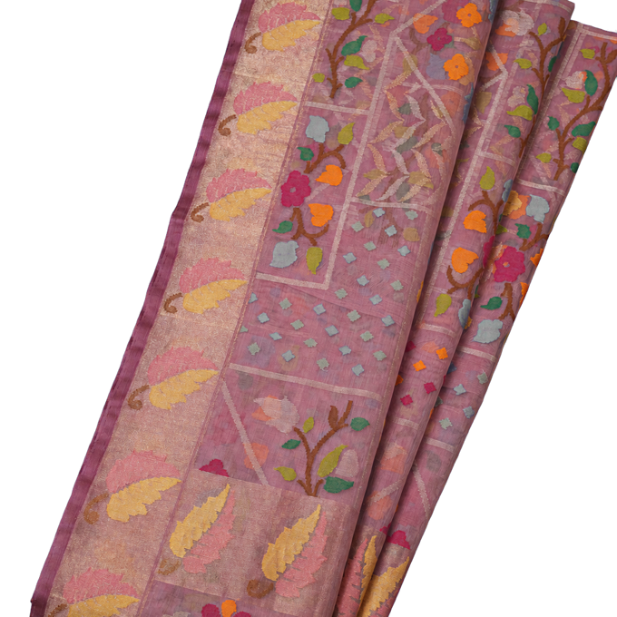 Banarasi Organza Tissue Saree with Meenakari and Jamdani Weaving