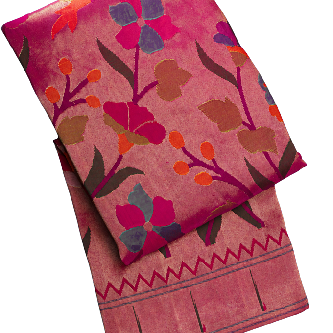 Paithani Silk All Over Tissue Floral Jaal Dual Saree with Muniya Border