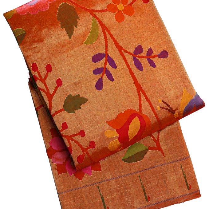 Paithani Silk All Over Tissue Jaal Red Saree with Muniya Border